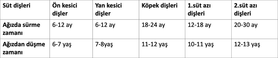 Çocuk dişlerinin sürme yaşları